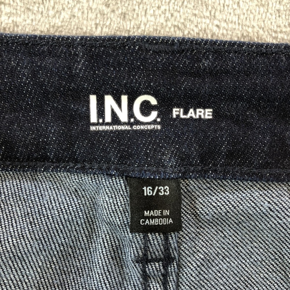 INC International Concepts Jeans Womens 16 Blue High Rise Flare Dark Wash Denim - Picture 9 of 16